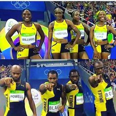 four pictures of athletes in yellow and black outfits