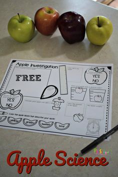 an apple is next to two apples and the words free are in front of them