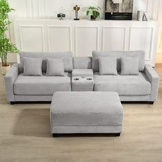 a couch and ottoman in a living room