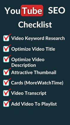 YouTube SEO Checklist Youtube Vedio, Youtube Quotes, Youtube Seo, Youtube Success, Youtube Channel Ideas, Video Seo