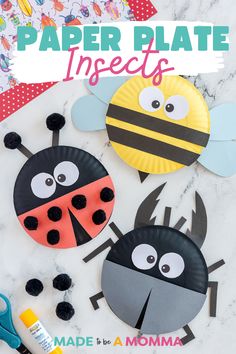 paper plate crafts for kids to make with ladybugs and bees on a marble surface