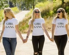 Show the world who's your squad with this pair of Girl Gang matching bff tshirts. For Christmas, surprise your bff with this funny bff shirts for 2 or more. More information about those matching bff tshirts on VIVAMAKE.COM #shirts #christmas #ideas #friends #cute #matching #funny #bff #friendship Group Tshirt Ideas Friends, Tshirt Photoshoot, Bff Tshirts, Wolf Child, Matching Bff, Sisters Photoshoot Poses