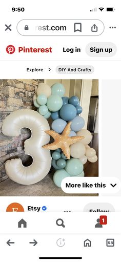 the pinterest page on instagram shows an image of a starfish and balloons