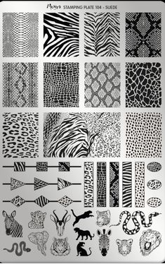 an assortment of different animal print designs