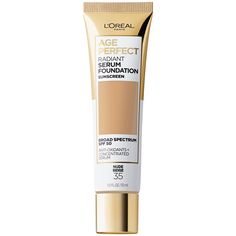 L'Oreal Paris Age Perfect Radiant Serum Foundation Makeup, Nude Beige, 1 fl oz - Walmart.com Loreal Paris Makeup, Best Drugstore Foundation, Foundation With Spf, Beauty Crush, Serum Foundation, Josie Maran, Cosmetics Ingredients, Hydrating Serum, Vitamin B3