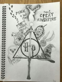 a drawing of the deathly hall and harry potter's hogwarts symbol