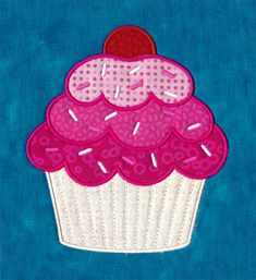 a pink cupcake with sprinkles and a cherry on top is shown