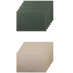 a set of six placemats in various colors and sizes, including one with gold trim