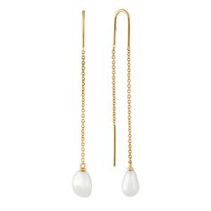 Elegant and minimal with an iridescent pearl that graces the jawline, these threaders are a beautiful way to elongate the neck. The U-wire at the top of the earring creates the perfect balance between the two ends. Yellow Gold Threader Earrings With Pearl Drop, Yellow Gold Long Drop Threader Earrings With Pearl Drop, Minimalist Long Drop Earrings With Pearl Chain, Minimalist Long Drop Pearl Chain Earrings, Minimalist Pearl Chain Drop Threader Earrings, Minimalist Pearl Chain Threader Drop Earrings, Everyday Pearl Drop Threader Earrings, Long Drop Threader Earrings For Formal Occasions, Minimalist Long Drop Linear Earrings With Pearl Charm