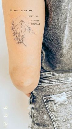 Matching Moutain Tattoos, Tattoos For Earth Lovers, Mountain Tattoo With Bible Verse, Aspen Tattoo Ideas, Scripture Based Tattoos, Washington Mountain Tattoo, Forearm Tattoo Women Mountains, Mountain Cloud Tattoo, Mountain Tattoo Placement Ideas