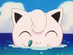 a cartoon cat laying in the water with its eyes closed and mouth wide open, sleeping