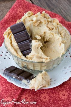 a bowl filled with peanut butter and chocolate