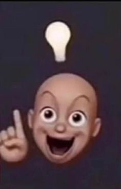 a cartoon character with an idea light bulb above his head