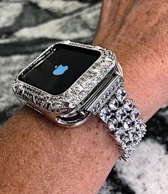 Silver Apple Watch Band and or Cz Rose bud style Bezel And or Iwatch band bling case cover bumper 38,40,42,44mm Series 1,2,3,4,5,6,SE by CRYSTALandBLING on Etsy Apple Watch Cuff, Apple Watch Wristbands, Silver Apple, Apple Watch Bands Women, Apple Watch Fashion, Apple Band, Bracelet Apple Watch, Apple Watch Case, Apple Watch 38mm