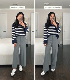 try on and review of the J.Crew Sydney pant petite vs regular inseam // best work pants for petite women Petite Sweater Outfit, Petite Trousers Outfits, Petite Work Pants, Winter Outfits Petite Women, Petite Pants For Women, Petite Outfits Winter, Pants Petite Women, Outfit Ideas For Petite Women, Outfit Petite Women