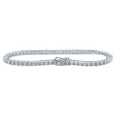 Unique features: 18ct white gold diamond tennis bracelet, 10.5 grams in weight. The bracelet contains fifty nine round brilliant cut diamonds four claw set, total diamond weight of 4.84 carat, each round brilliant cut diamond is approx. 0.085 carat, all F to G colour, VS/SI clarity. The bracelet has hinged settings which are flexible and fasten with a diamond set concealed clasp and double hinged safety clip. Metal: 18ct White Gold Carat: 4.84ct Colour: F-G Clarity: VS/SI Cut: Round Brilliant Cu Bracelet Tennis, Diamond Tennis Bracelet, Unique Features, Tennis Bracelet Diamond, Diamond Set, Tennis Bracelet, Round Brilliant Cut Diamond, Round Brilliant Cut, Brilliant Cut Diamond