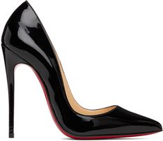 Patent calfskin heels in black. · Pointed toe · Logo stamp at padded footbed · Covered stiletto heel with rubber injection · Leather sole · Heel: H4.25 in Supplier color: Black Lou Boutin Heels, Loubuitton Heels, Modest Dresses For Women, Red Bottom Heels, Feminine Shoes, Red Bottom, So Kate, Louboutin Heels, Shoes Sale