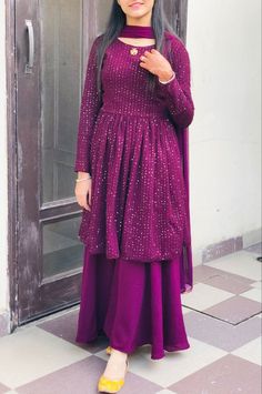 Sarara Suit Punjabi, Frock And Sharara Designs, Pakistani Froke Design, Frock Suit With Sharara, Fullsleeve Kurti Design, Sarara With Frock Design, Frock Plazo Suit Designs Pakistani, Plazo Suit Design Latest Party Wear, Short Frock Plazo Suit Designs