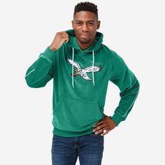 Philadelphia Eagles Kelly Green Velour Hooded Sweatshirt FOCO S - FOCO.com Philadelphia Eagles Apparel, Eagles Kelly Green, Green Retro, Logo Display, One Piece Pajamas, Bib Overalls, Philadelphia Eagles, Sporty Look, Kelly Green