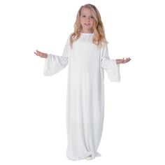 A perfect fit for your church, Sunday School or VBS pageant or play. This cool and comfortable polyester gown complements any other Nativity costumes and church decorations. There's no sewing or assembly involved - save time and money when you dress your little one up for his or her moment in the spotlight. It's also great for school plays. Reuse it and treasure it for years to come. Fits kids' size 10-14. Imported. © OTC Nativity Characters, Nativity Activity, Easter Play, Nativity Costumes, Kids Pageant, Angel Gowns, The Nativity Story, Angel Costume, Holiday Costumes