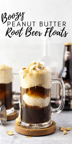 boozy peanut butter root beer floats in a glass mug