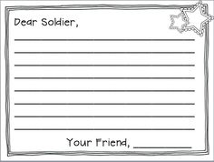 a blank note card with the words dear soldier, your friend and star on it