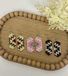 Western inspired brick stitch earrings perfect for the cowgirl in your life. Western Beaded Earrings, Western Beaded Jewelry, Beaded Cactus, Beaded Brick Stitch, Cowgirl Gifts, Native Beading, Stick Earrings