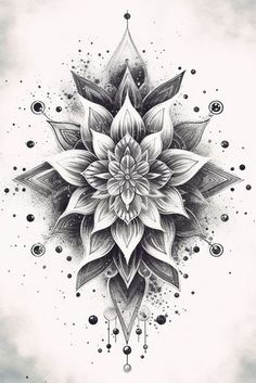 a drawing of a flower in black and white