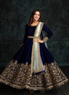 Navy Blue Velvet, Red Lehenga, Gowns For Girls, Party Wear Indian Dresses