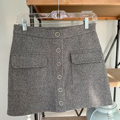 Nwot Grey Snap Button-Down Skirt Mini Length Brand: Anna Grace From Altar’d State Waist: 14.50 Length: 15.25 - Functional Snap Buttons All The Way Down - Functional Pockets - Thicker Type Material / Lined Fall Skort With Button Closure For Workwear, Workwear Mini Skirt With Snap Buttons, Casual Skort With Button Closure For Work, Fall Mini Skort With Button Closure, Winter Workwear Mini Skirt With Buttons, Button-up Mini Skirt With Pockets For Work, Button-up Mini Skirt For Work, Workwear Mini Skirt With Button Closure For Winter, Winter Mini Skirt With Button Closure For Workwear