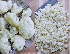 cauliflower is cut up and placed on a cutting board