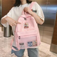 Women's Nylon Travel Backpack With Transparent Pocket | ZORKET – zorket Mochila Fjallraven Kanken, Backpack Japanese, Fjall Raven, Tas Fashion, College Bags, Tumblr Outfits