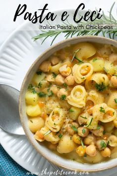 pasta e ceci with chickpeas in a white bowl