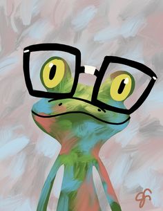 a painting of a frog with glasses on it's face