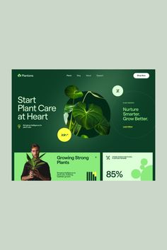 the landing page for plant care at heart