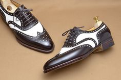 Elegant Black White Classic Leather Wingtip Oxford Lace up Dress Shoes on Storenvy Quality Leather Boots, Custom Design Shoes, Wingtip Oxford, Black White Fashion, Classic Leather, Soft Leather, Leather Boots, Calf Skin, Calf Leather