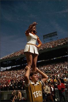 Georgia Tech Cheerleading squad encourages the football team during a game against Clemson, Atlanta, 1968 Throw Back Aesthetic, Cheerleader Aesthetic, Teen Idle, Cheerleading Squad, College Cheer, Band Uniforms