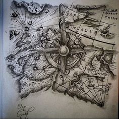 a drawing of a compass on top of a map