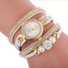 White, Gold, & Silver Watch/Bracelet White Metal Watch As Gift, White Metal Watch For Gift, Elegant White Metal Watch, Elegant White Metal Watches, Watch Bracelet, Silver Watch, Womens Jewelry Bracelets, Bracelet Watch, Silver Gold