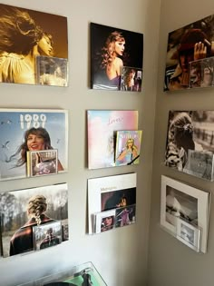 the wall is covered with many different pictures