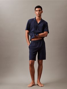 Our premium collection. Elevated loungewear with a luxurious feel, these sleep shorts are crafted from a cotton modal stretch blend for an extra soft touch. Designed with slip pockets at both sides. Styled with an elastic waistband with repeating Calvin Klein logos for flexible, effortless fit.  Material: 55% Cotton, 37% Modal, 8% Elastane. Elevated Loungewear, Button Down Sleep Shirt, Men Loungewear, Lingerie For Men, Mens Loungewear, Human Poses, Sleep Shorts, Lingerie Outfits, Sleep Shirt