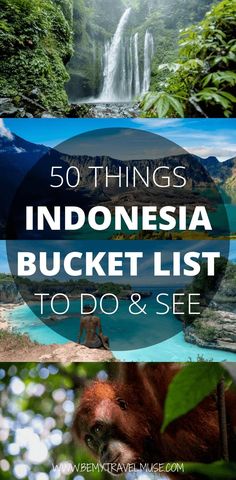 the top ten things to see in indonesia with text overlay that reads, 50 things to