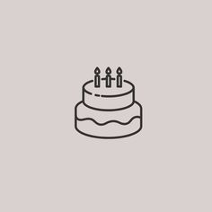 a cake with three candles on it is shown in black and white, against a gray background