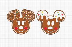 two brown and white mouses with christmas decorations on their ears, one in the shape of a face