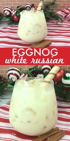 White Russian Eggnog | Holiday cocktail recipe for adults only. #eggnog #christmas #drinks #christmascocktails Eggnog White Russian, Eggnog Rezept, Easy Winter Cocktails, Best Christmas Cocktails, Eggnog Drinks, Coctails Recipes, Eggnog Recipe