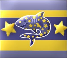 an image of a dolphin with stars on it's back and yellow stripes in the background