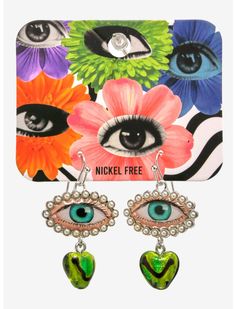 Eyes & Hearts Drop Earrings | Hot Topic Pictures Of Eyes, Right Arrow Icon, Eye Pictures, Art Jewelry Design, Quirky Earrings, Art Earrings, Eye Frames, Heart Drop Earrings, Eye Earrings