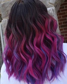 Balayage Bright Colors, Cute Hair Colors For Short Hair Highlights, Vivid Balayage Brunette, Brown Magenta Hair, Colorful Bayalage Hair, Pink Vivid Hair, Vibrant Hair Color Ideas Brunettes, Bright Color Highlights In Brown Hair