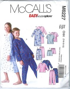 two children's pajamas and top sewing pattern