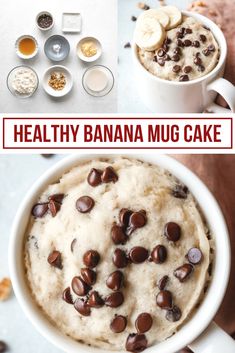 healthy banana mug cake with chocolate chips and bananas